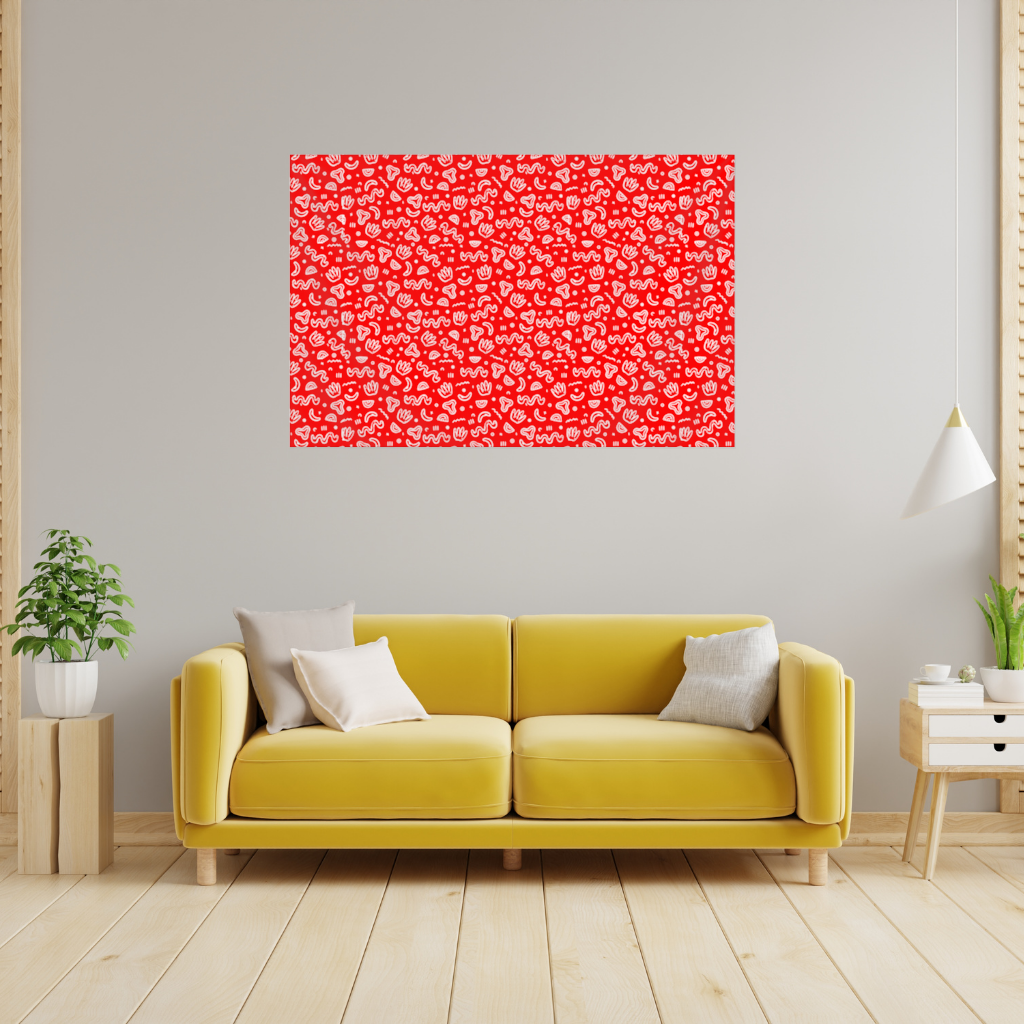 Red Abstract Doodle Wall Tapestry