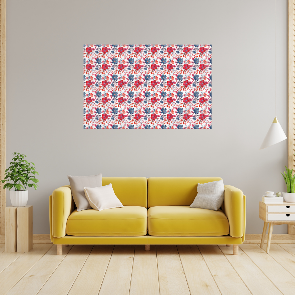 Watercolor Red Navy Floral Wall Tapestry