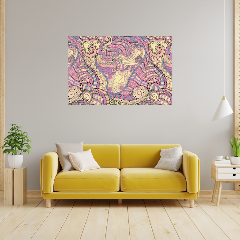 Psychedelic Zentangle Floral Wall Tapestry