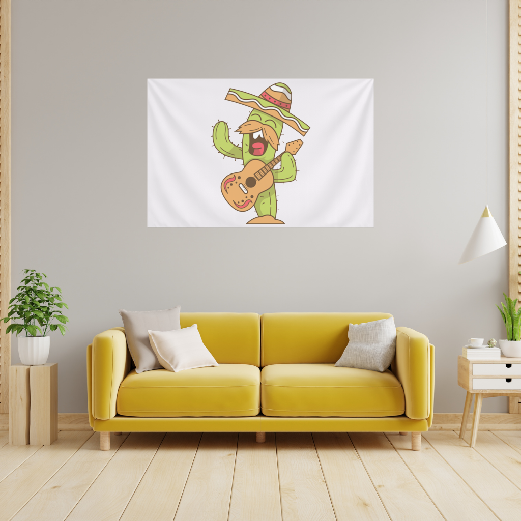 Mariachi Cactus Playing Guitar Wall Tapestry
