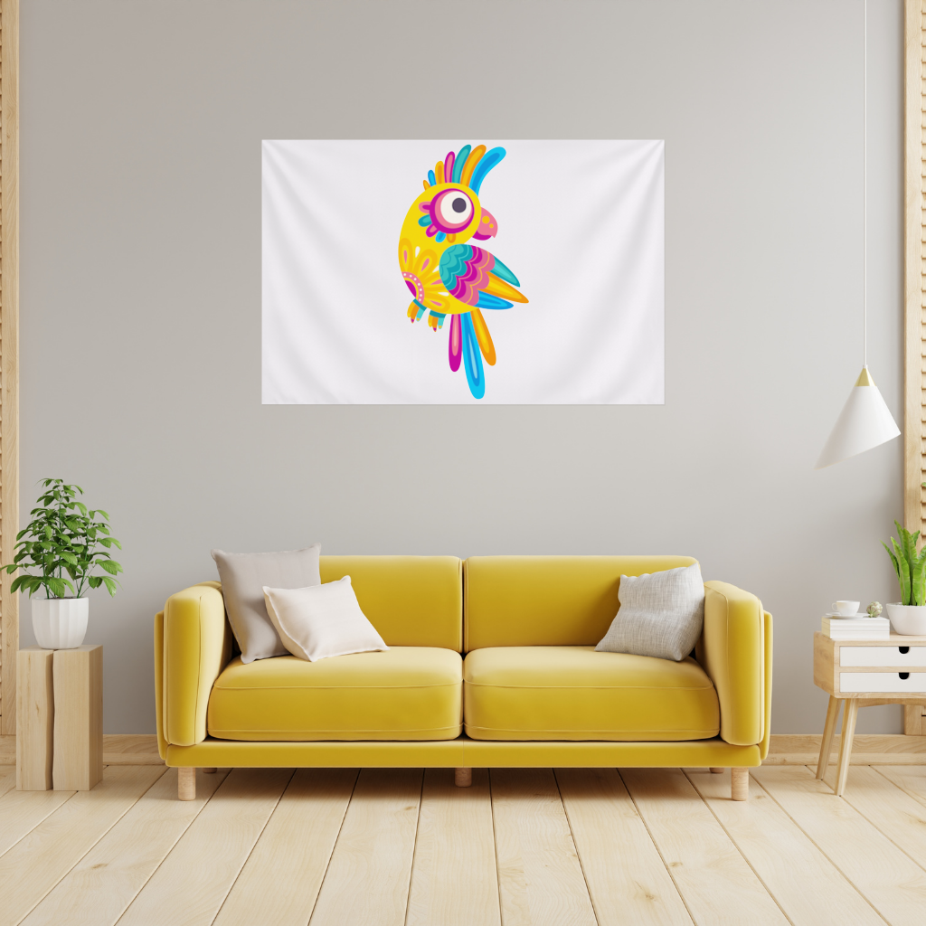 Vibrant Tropical Parrot Folk Wall Tapestry
