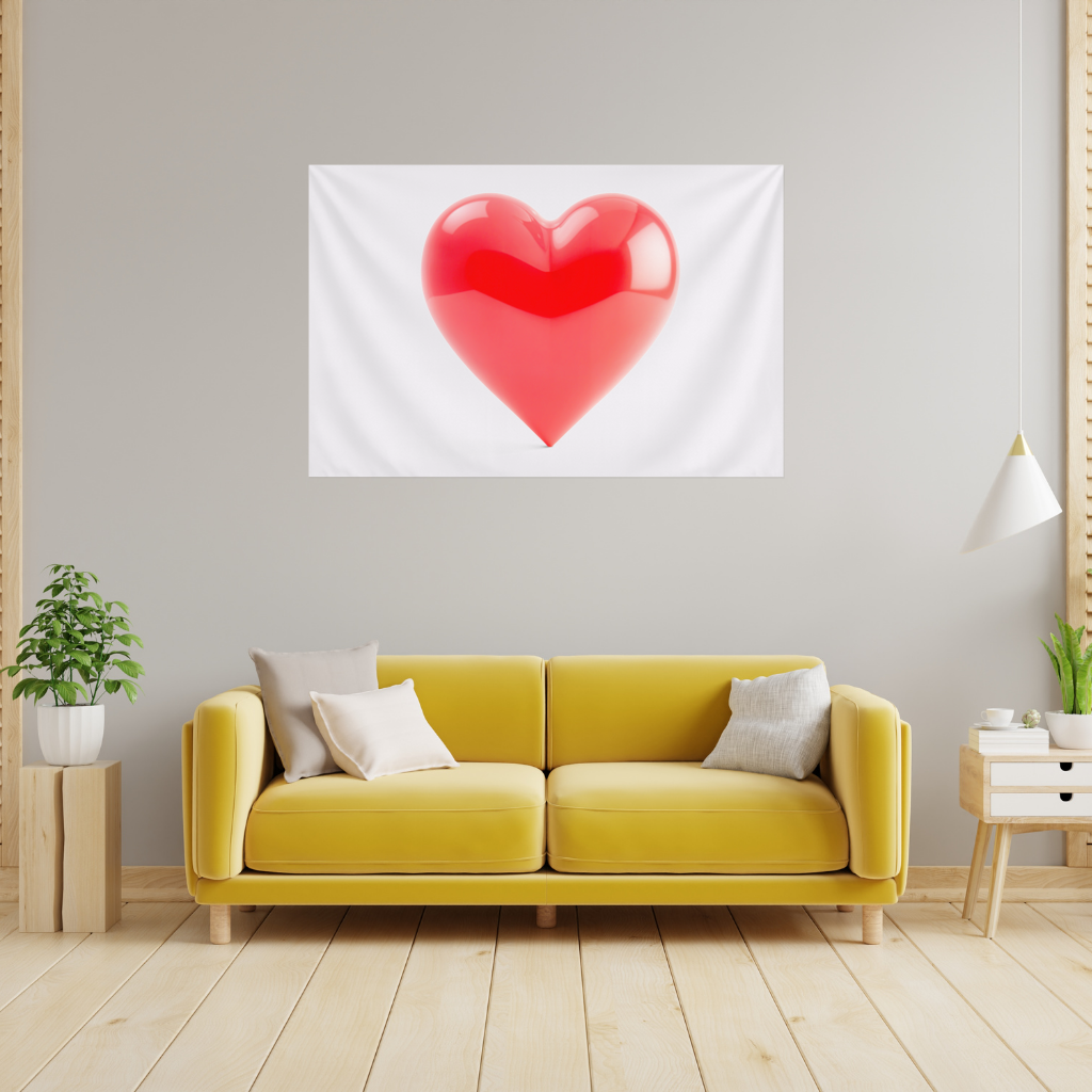 Glossy Red 3D Heart Wall Tapestry