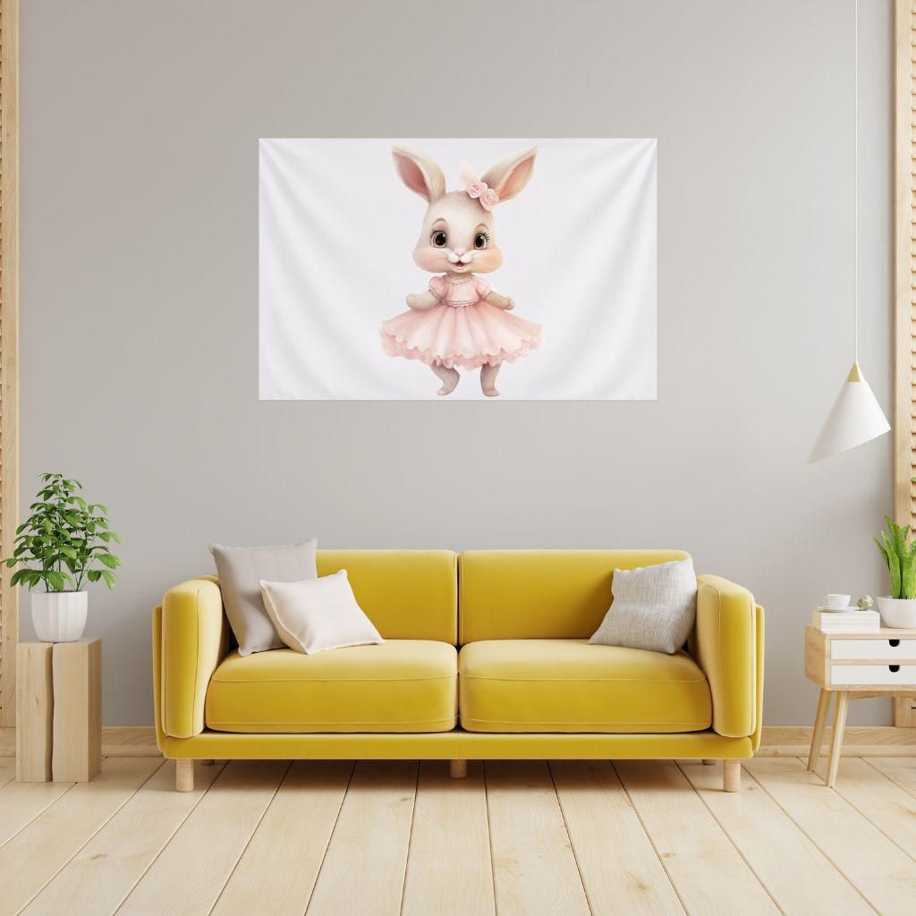 Kawaii Rabbit in Pink Ruffled Dress Wall Tapestry