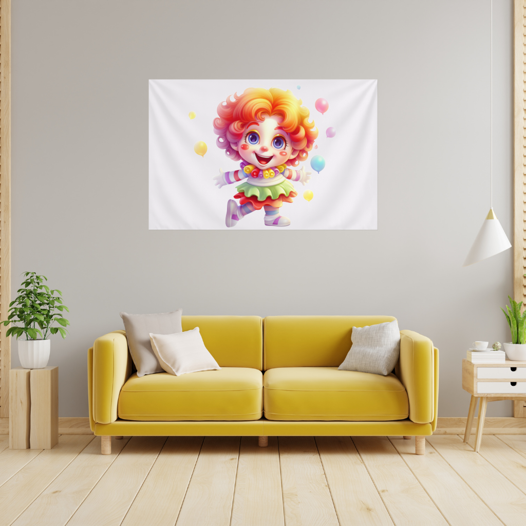 Cute Rainbow Hair Happy Clown Wall Tapestry