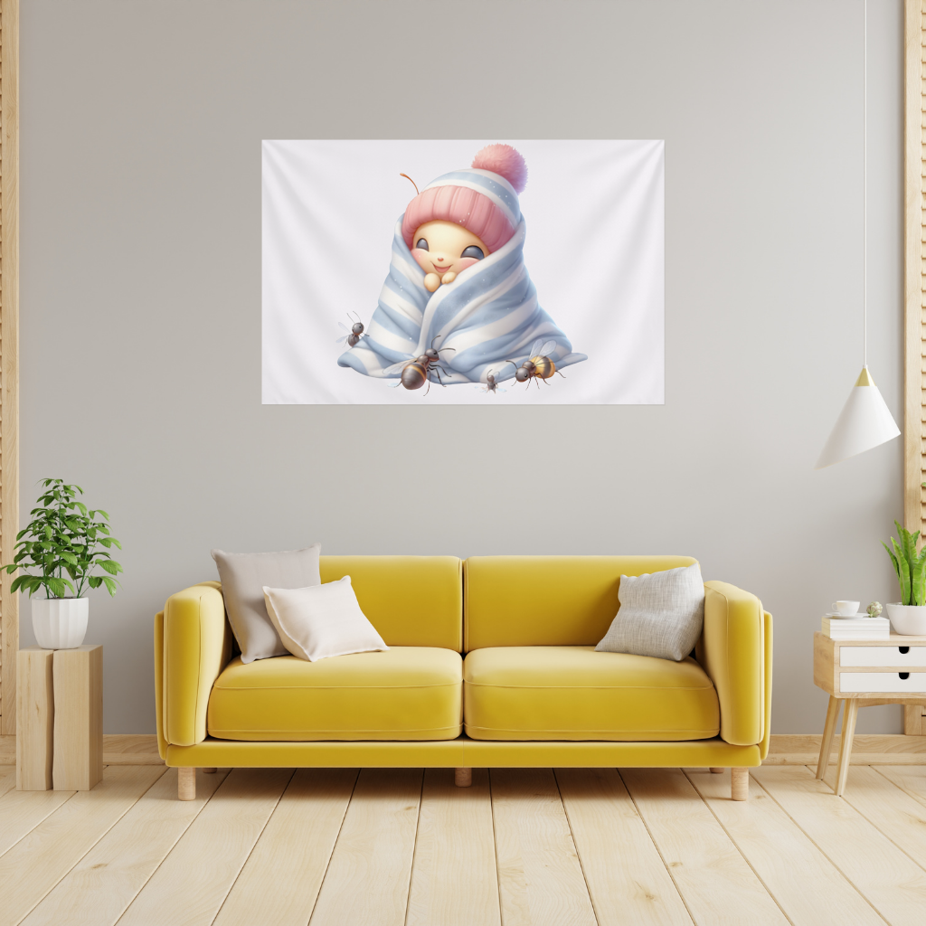 Kawaii Baby Bee in Pink Beanie Wall Tapestry
