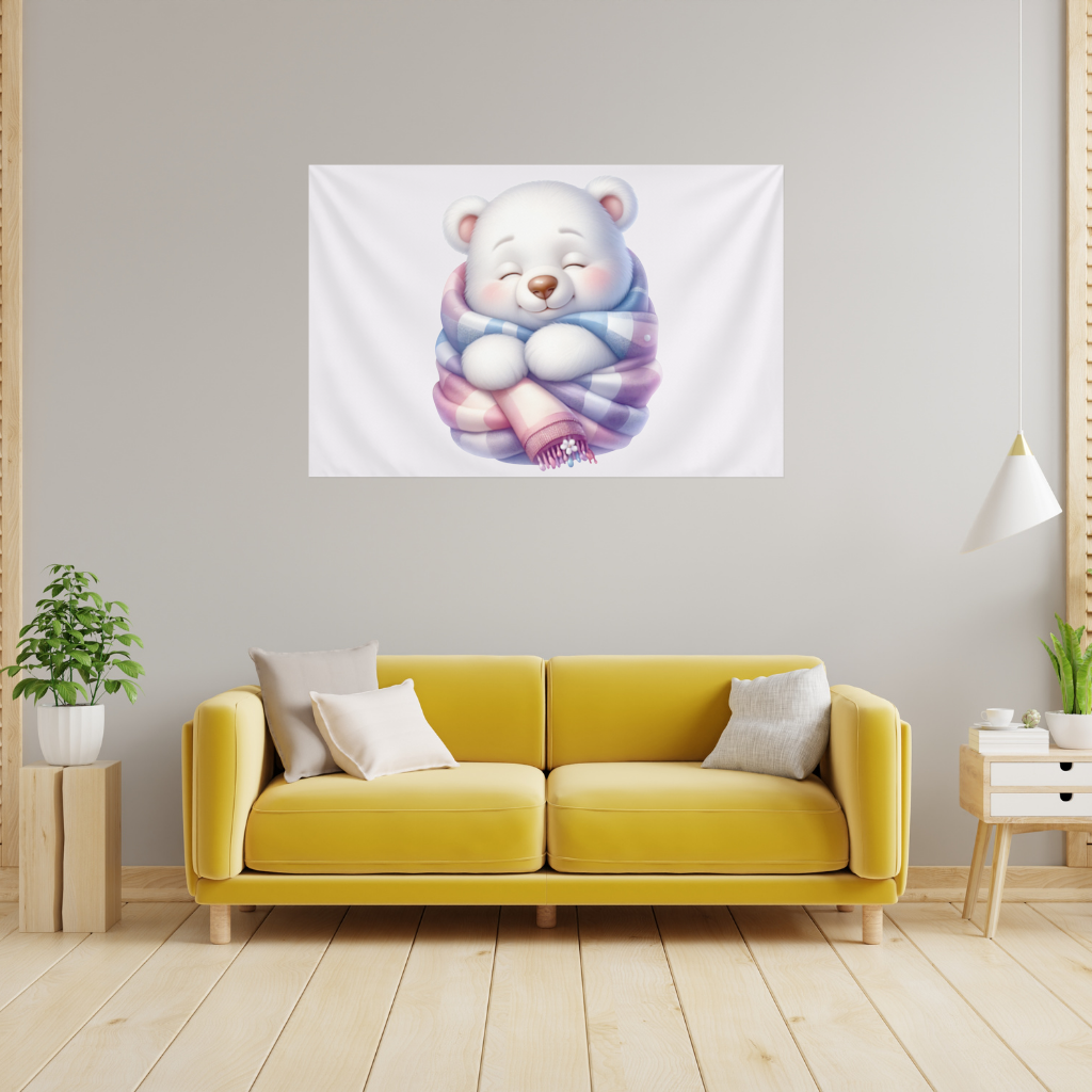 Cozy Sleepy Polar Bear Cub Wall Tapestry