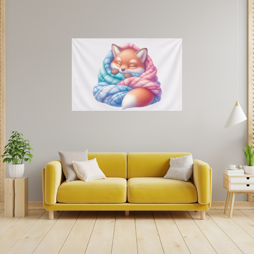 Sleeping Fox Knitted Blanket Wall Tapestry