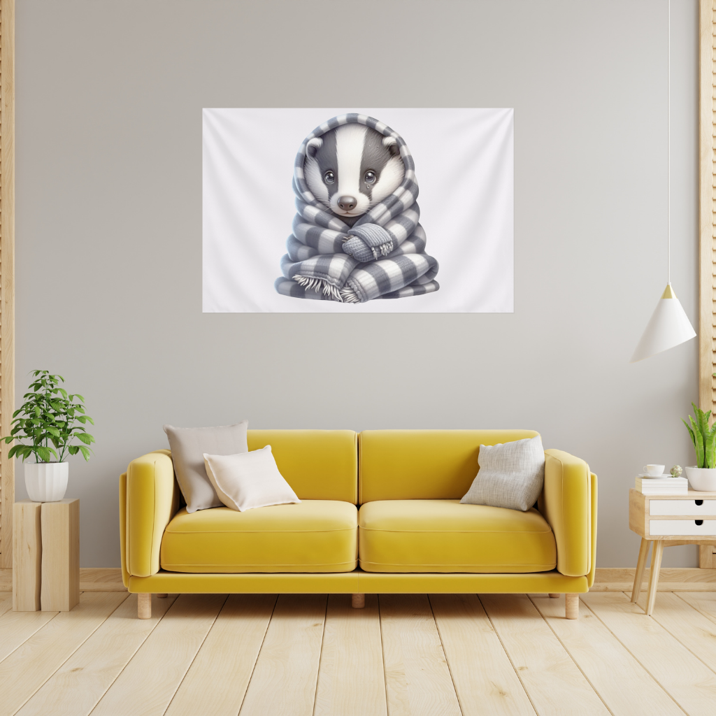 Cozy Baby Badger Wrapped in Blanket Wall Tapestry