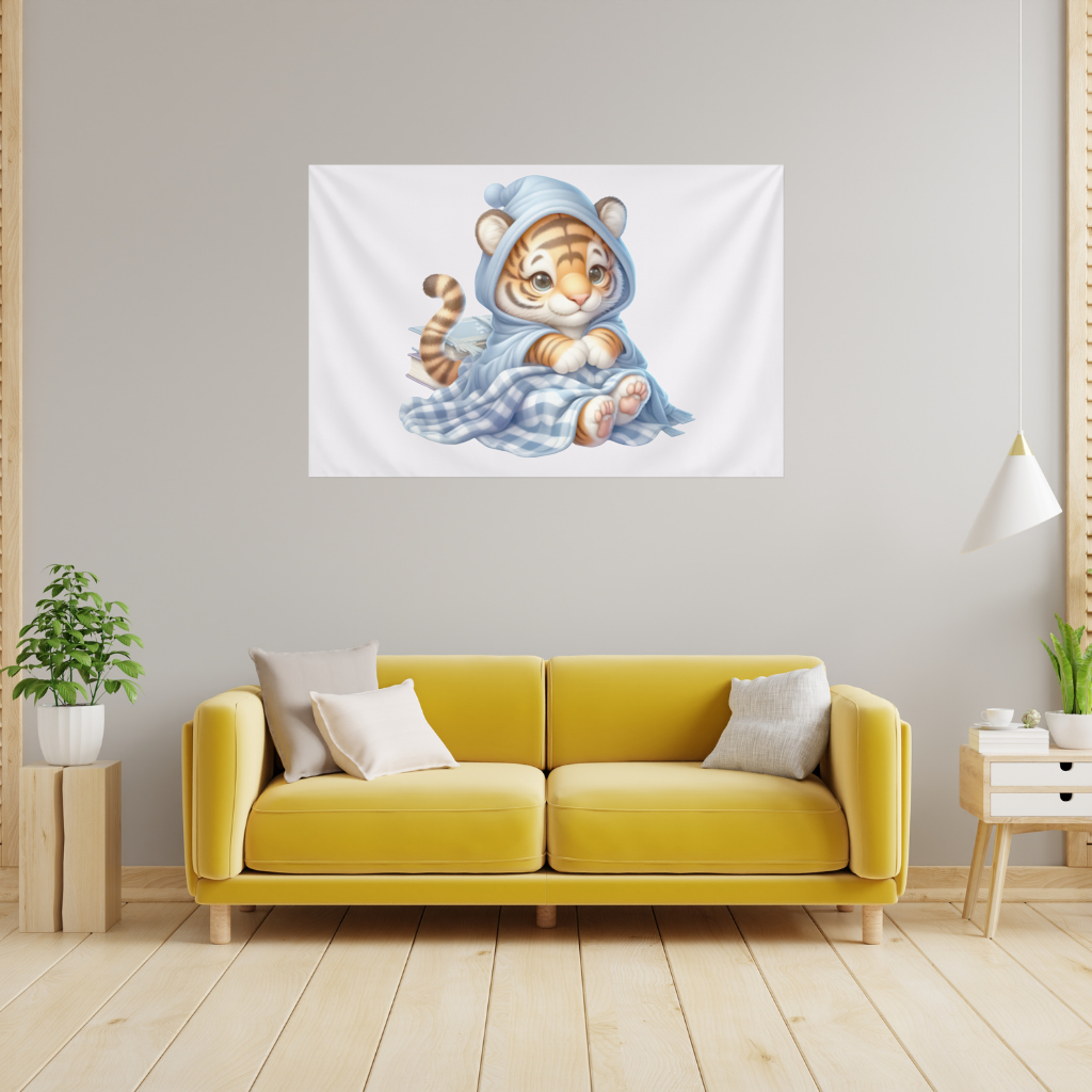 Sleepy Baby Tiger Cub on Books Wall Tapestry