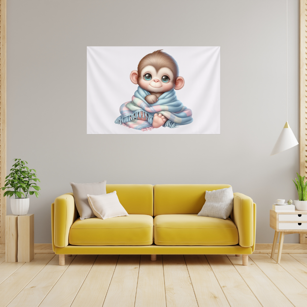 Cute Baby Monkey Wrapped in Blanket Wall Tapestry