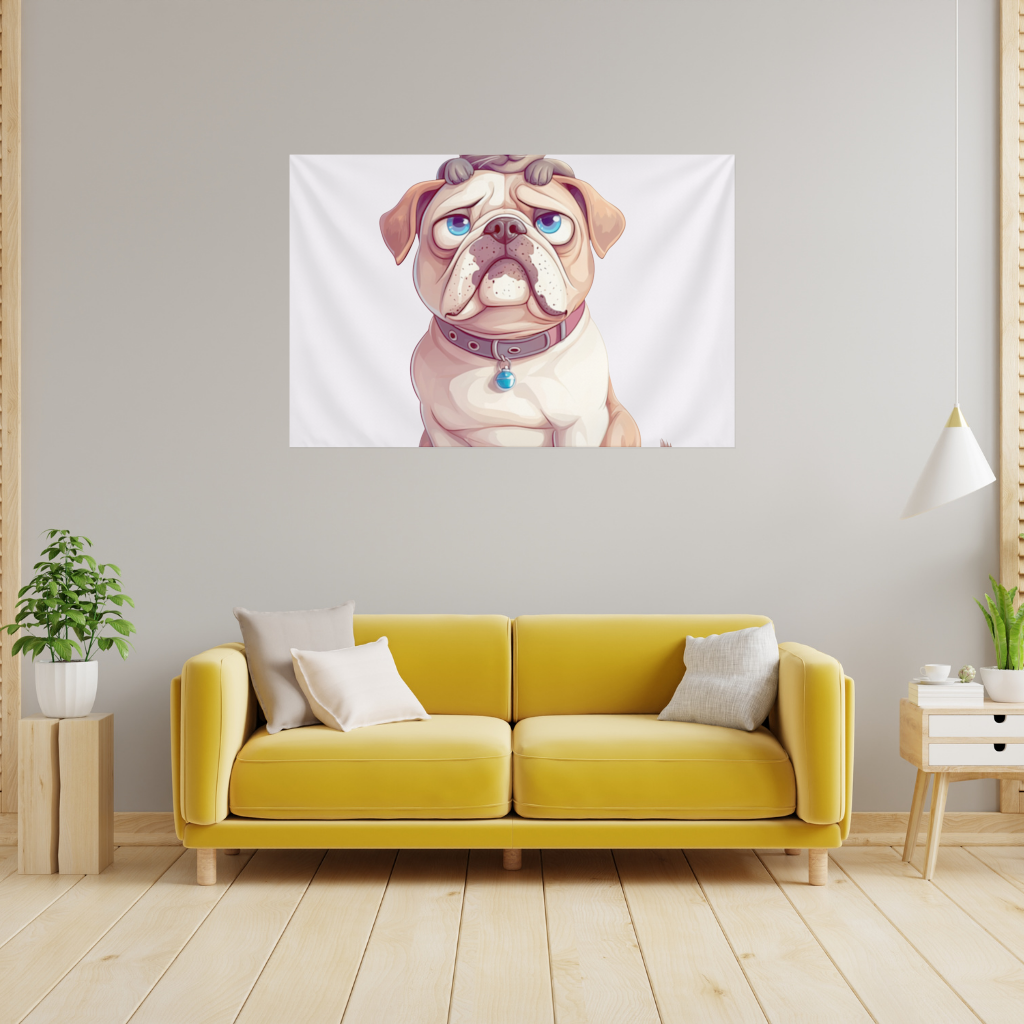 Sad Pug with Siamese Cat on Head Wall Tapestry