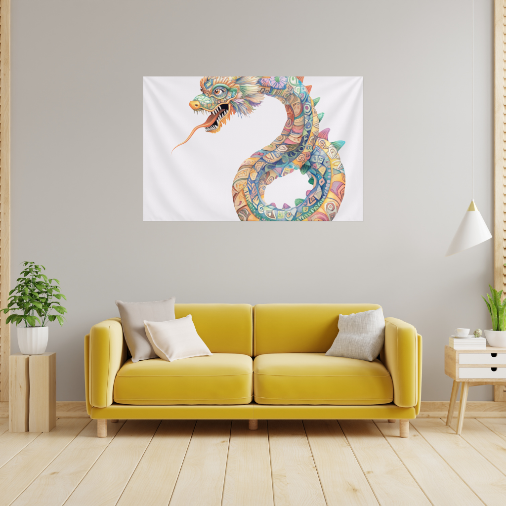 Colorful Mosaic Chinese Dragon Wall Tapestry