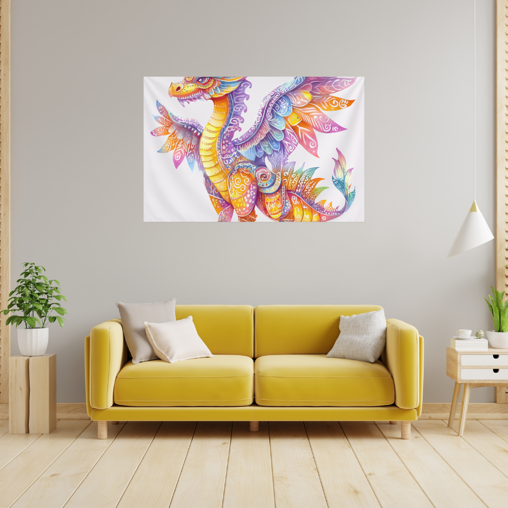 Vibrant Rainbow Mythical Dragon Wall Tapestry