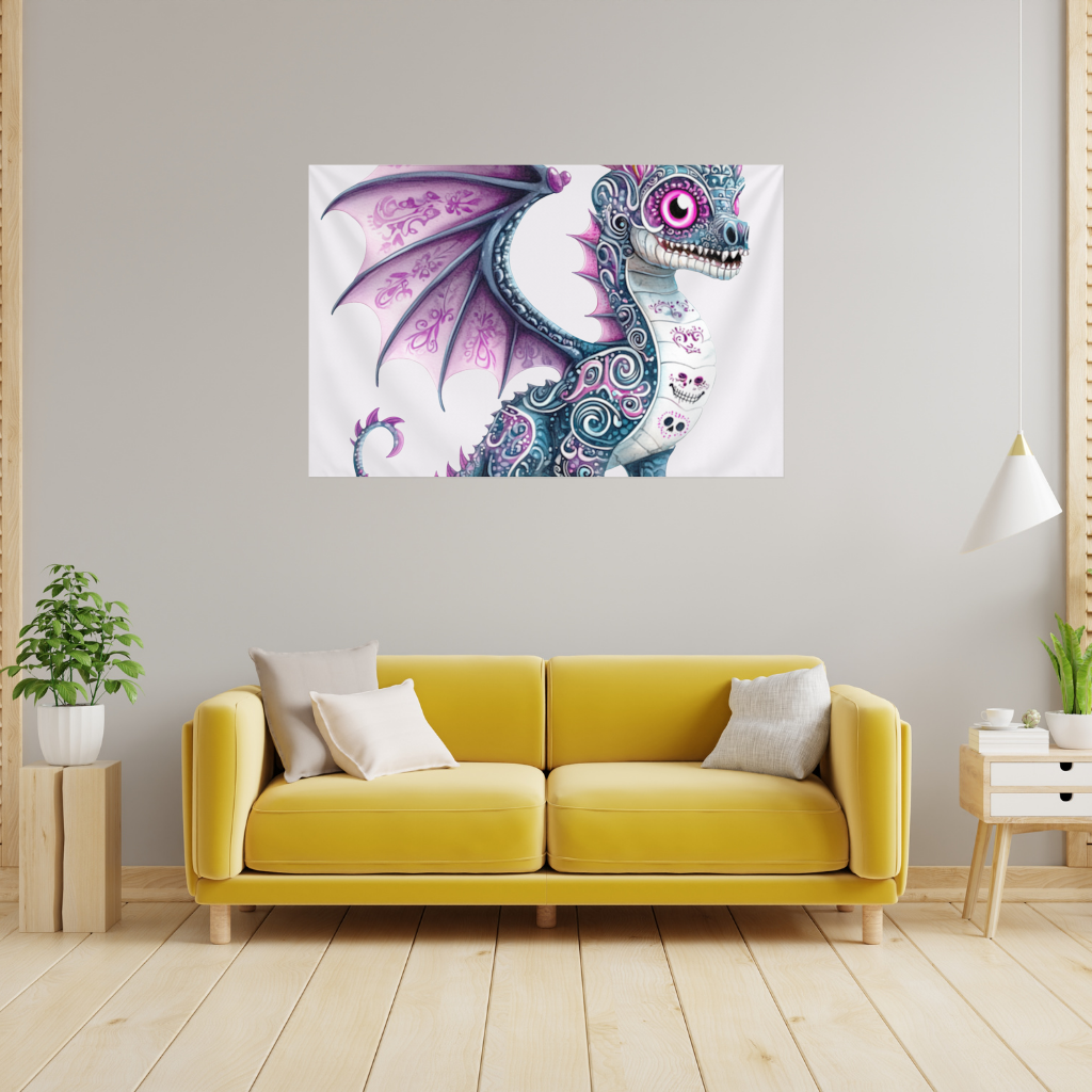 Purple Sugar Skull Dragon Wall Tapestry