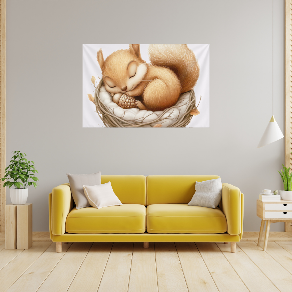 Sleeping Baby Squirrel in Nest Wall Tapestry