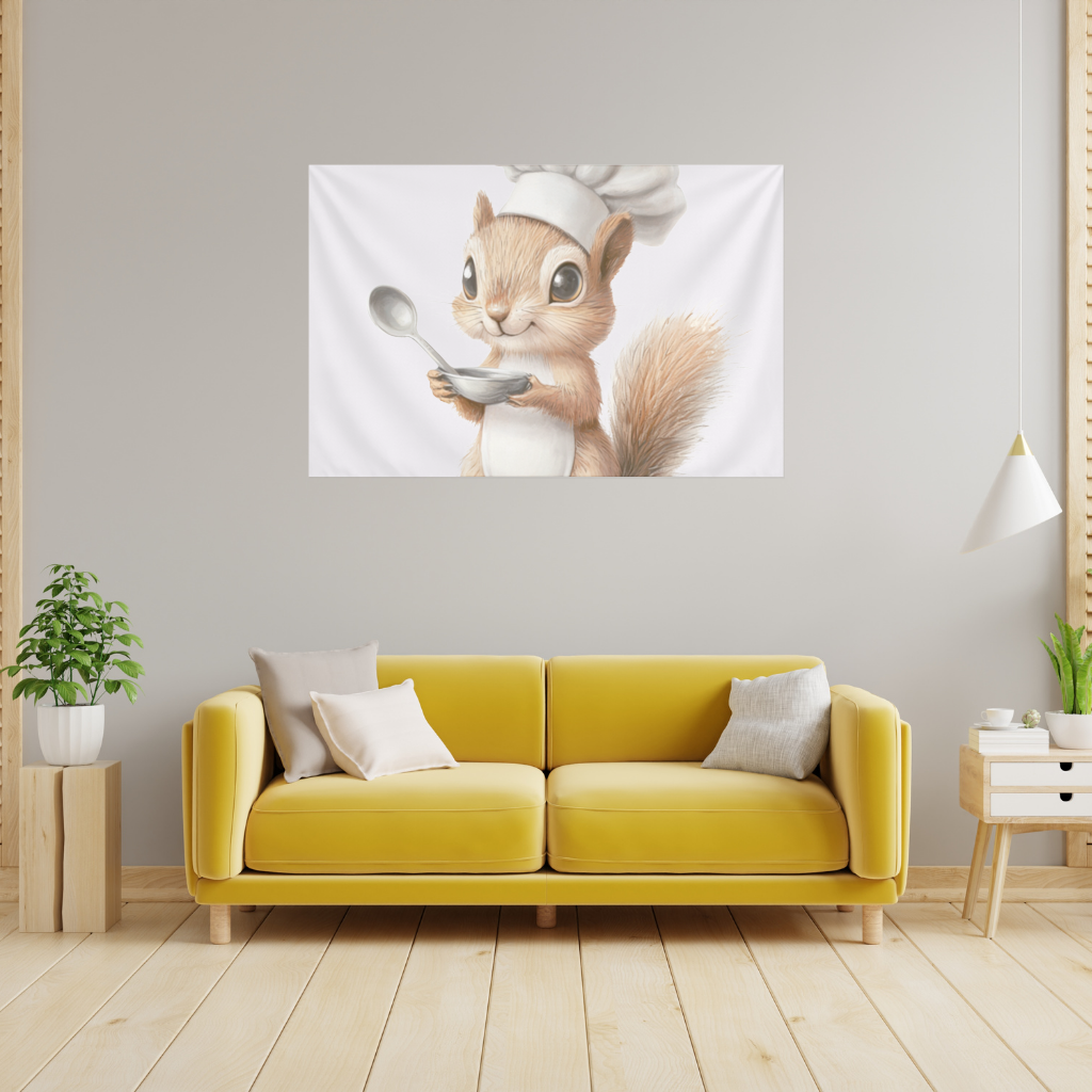 Whimsical Little Chef Squirrel Wall Tapestry