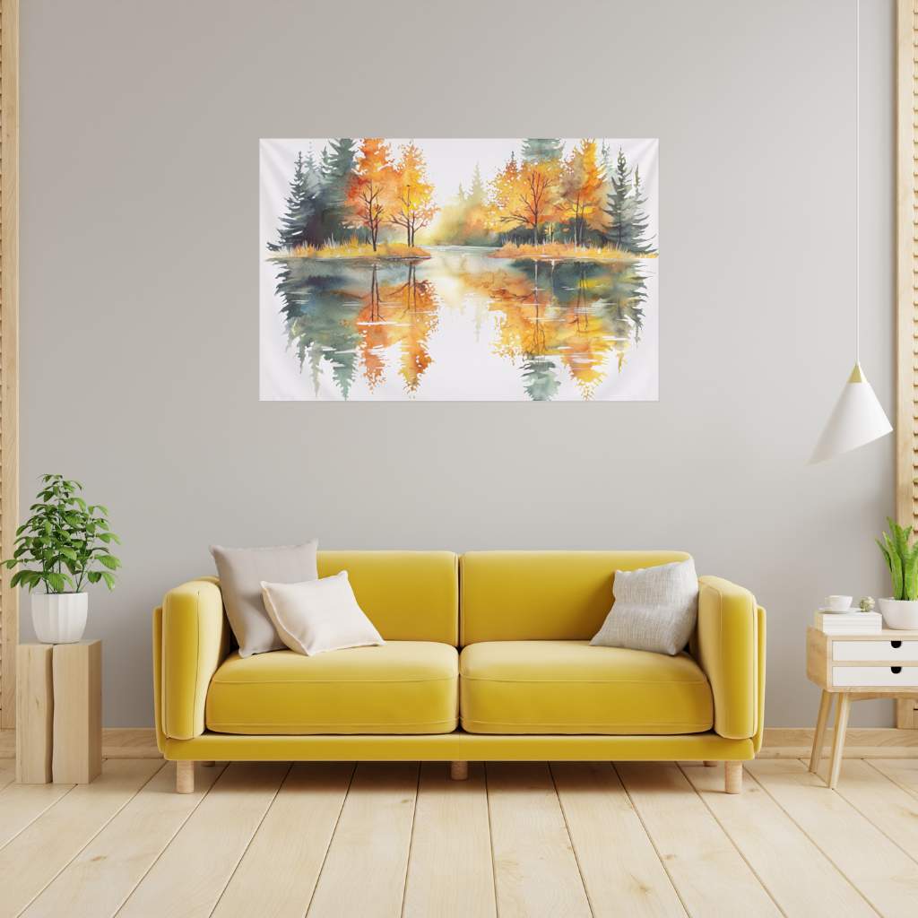 Autumn Forest Lake Reflection Wall Tapestry