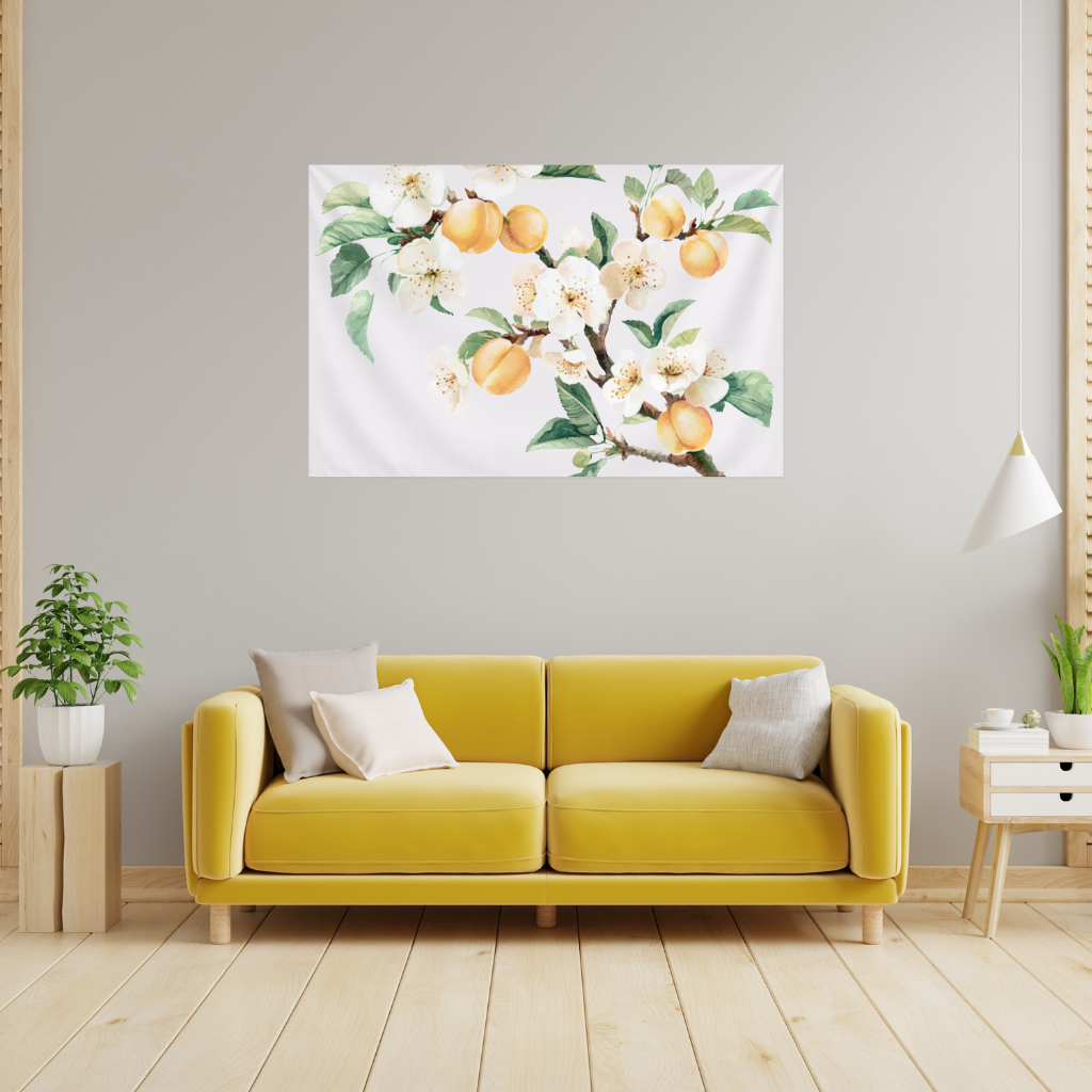 Watercolor Apricot Blossom Branch Wall Tapestry