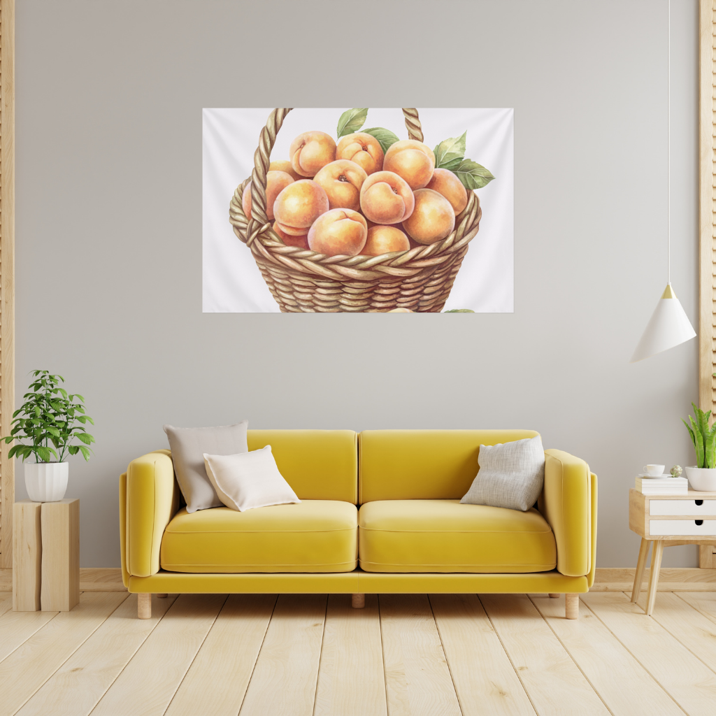 Fresh Peaches in Wicker Basket Wall Tapestry