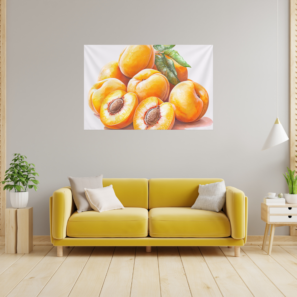Watercolor Apricot and Leaves Wall Tapestry