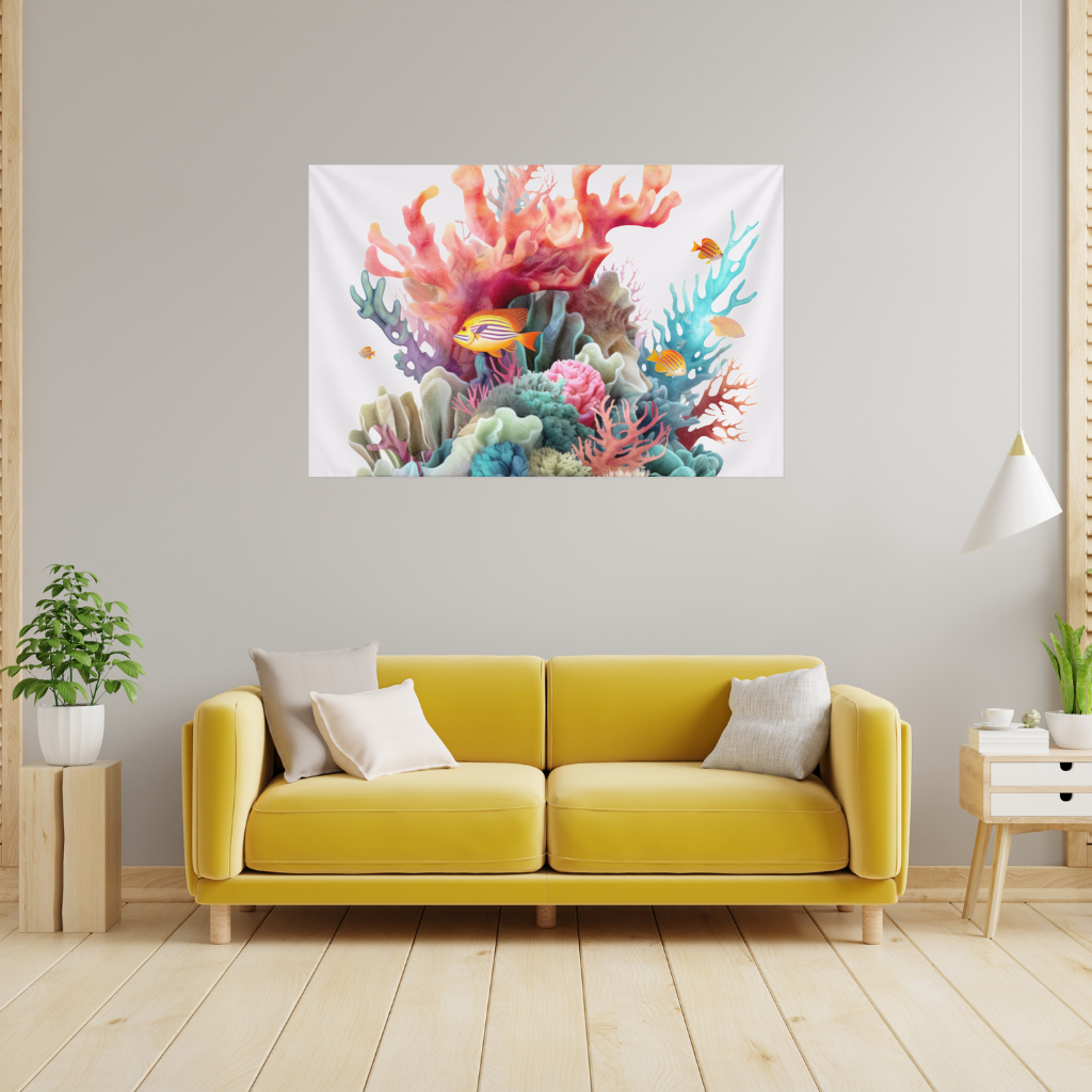 Vibrant Coral Reef and Tropical Fish Wall Tapestry