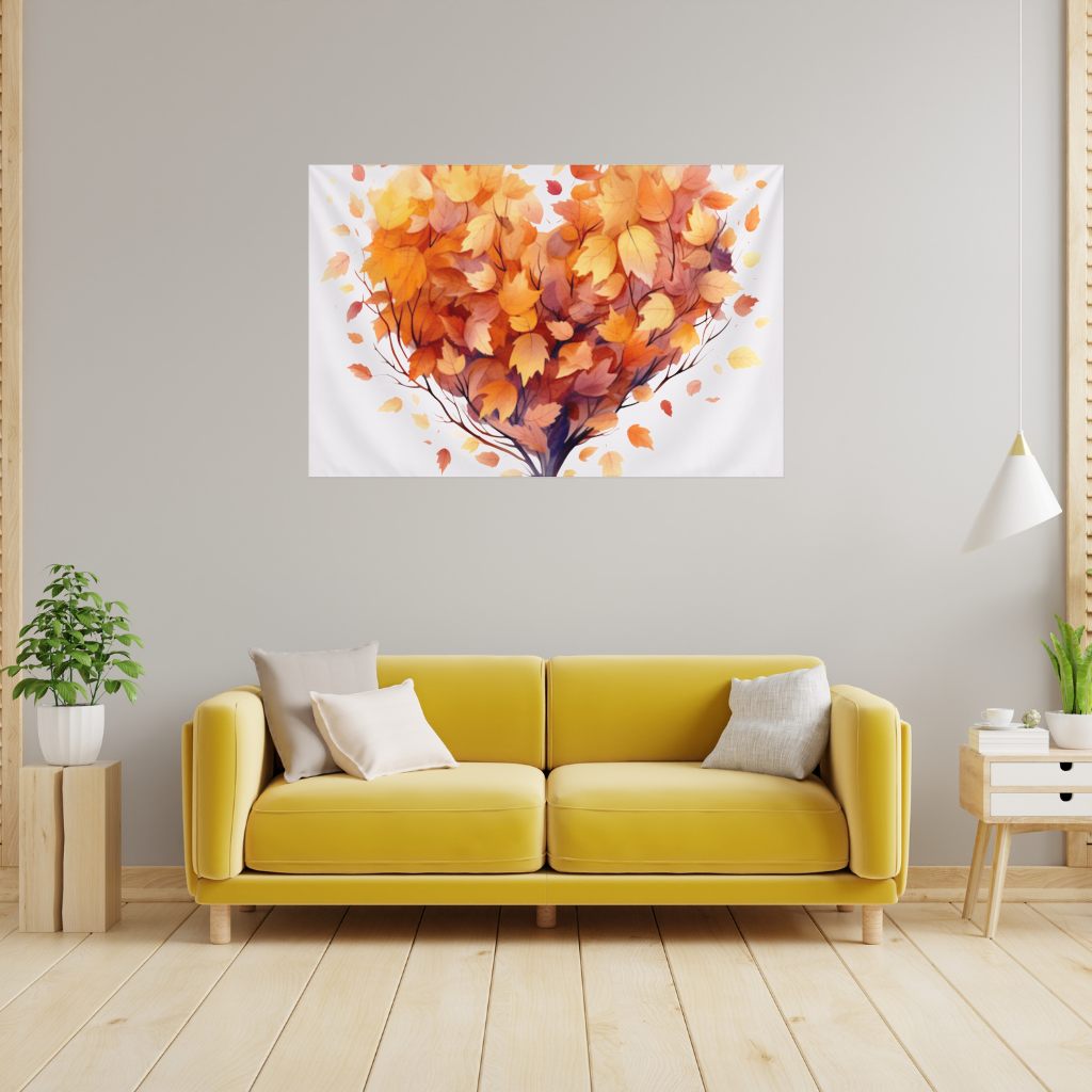 Sonbahar Yapraklı Kalp Duvar Örtüsü