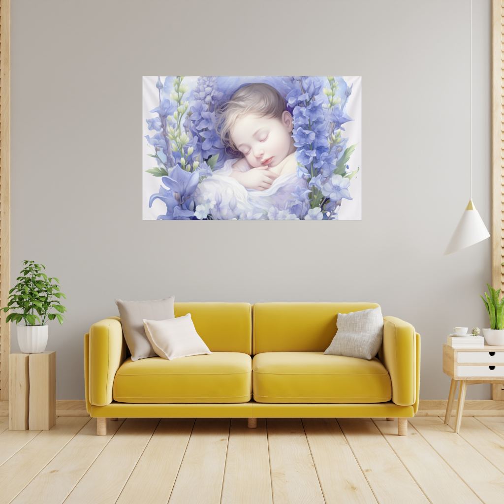 Sleeping Baby Blue Larkspur Wall Tapestry