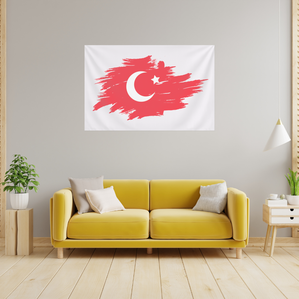 Brushstroke Turkish Flag Crescent Moon Wall Tapestry