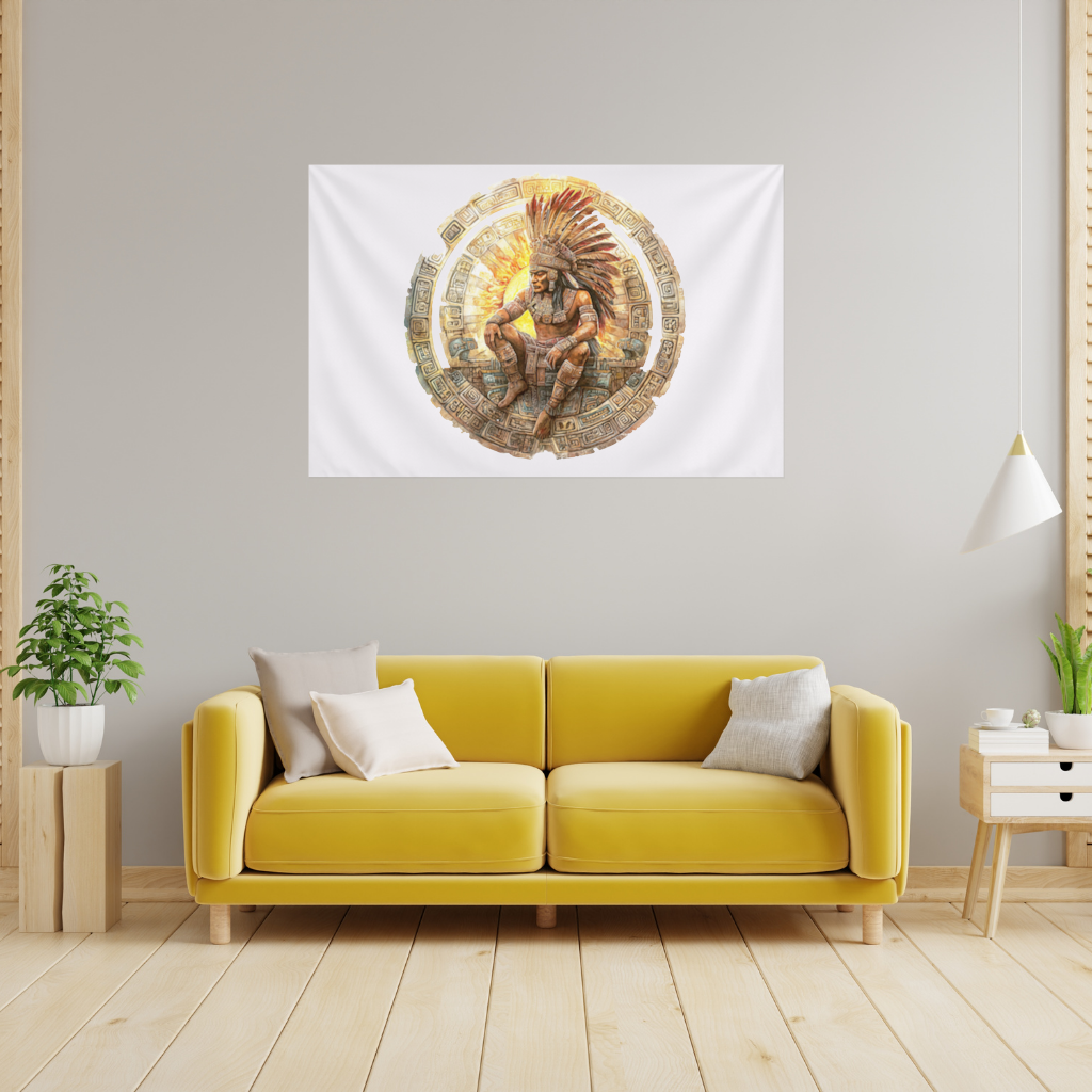 Ancient Aztec Sun Warrior Wall Tapestry