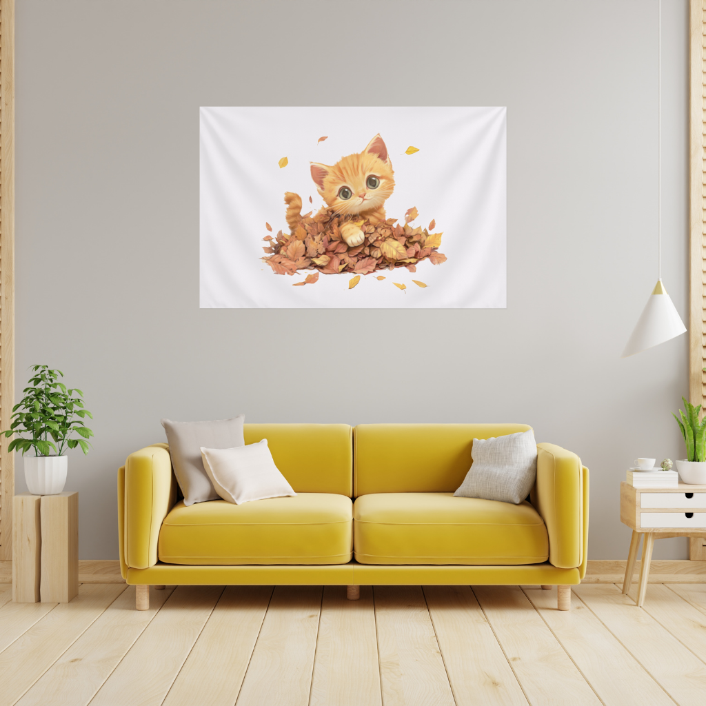 Ginger Kitten in Autumn Leaves 