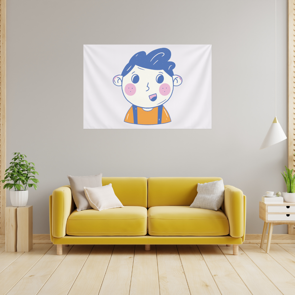 Cute Smiling Boy with Blue Hair Wall Tapestry