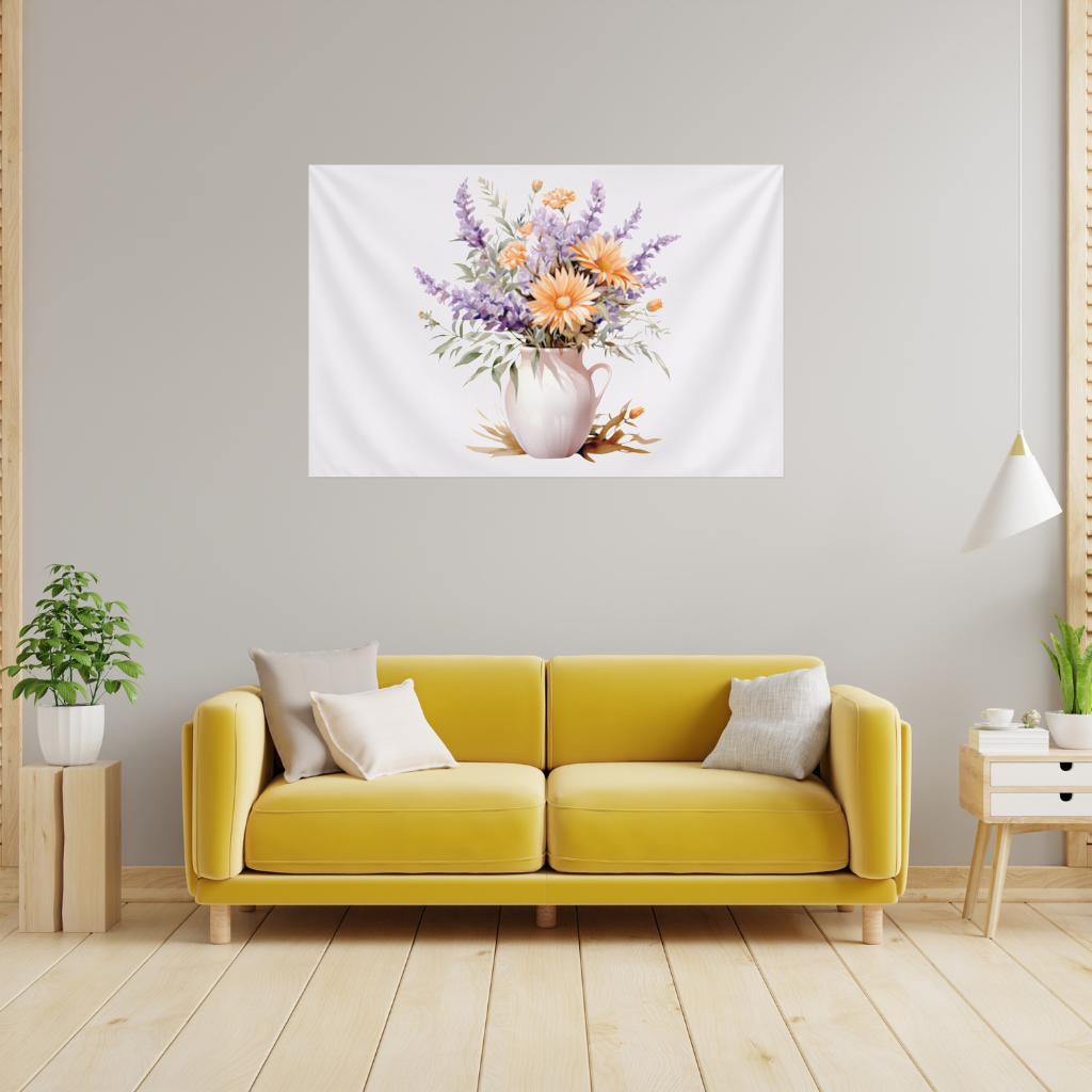 Turuncu Kır Çiçekleri ve Lavanta Duvar Örtüsü