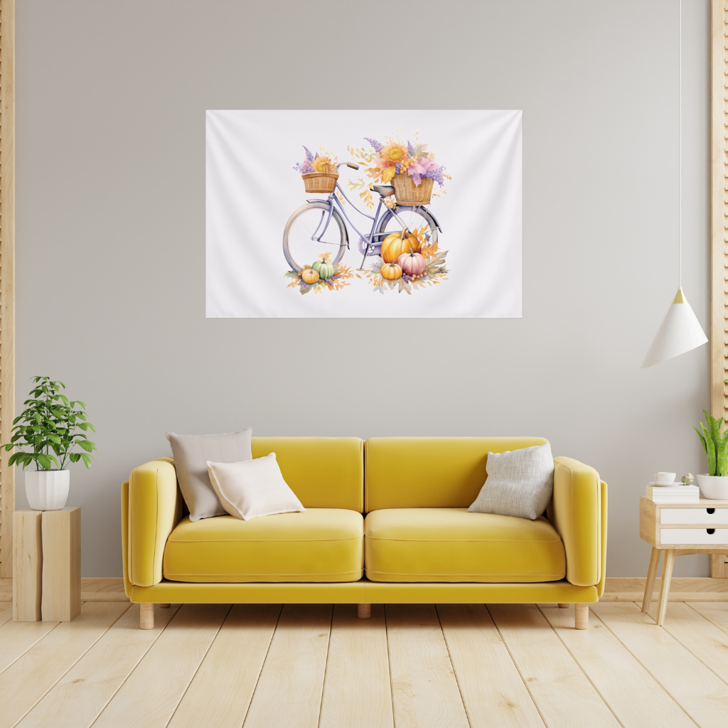 Lavender Autumn Bicycle with Pumpkins Wall Tapestry