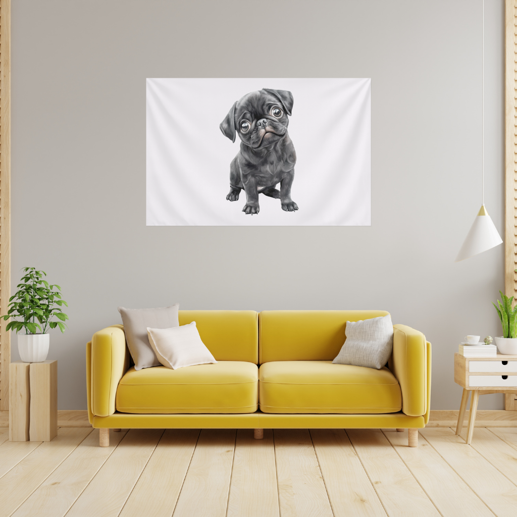 Innocent Black Pug Puppy Wall Tapestry