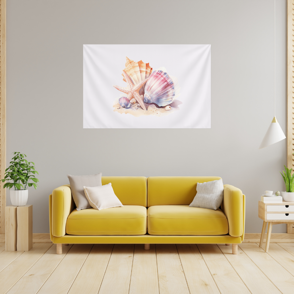 Watercolor Coastal Seashells Wall Tapestry