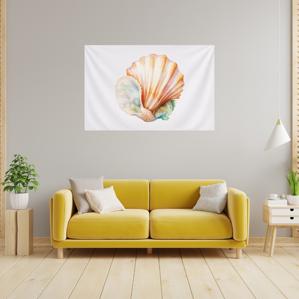 Iridescent Pearls in Orange Scallop Seashell Wall Tapestry