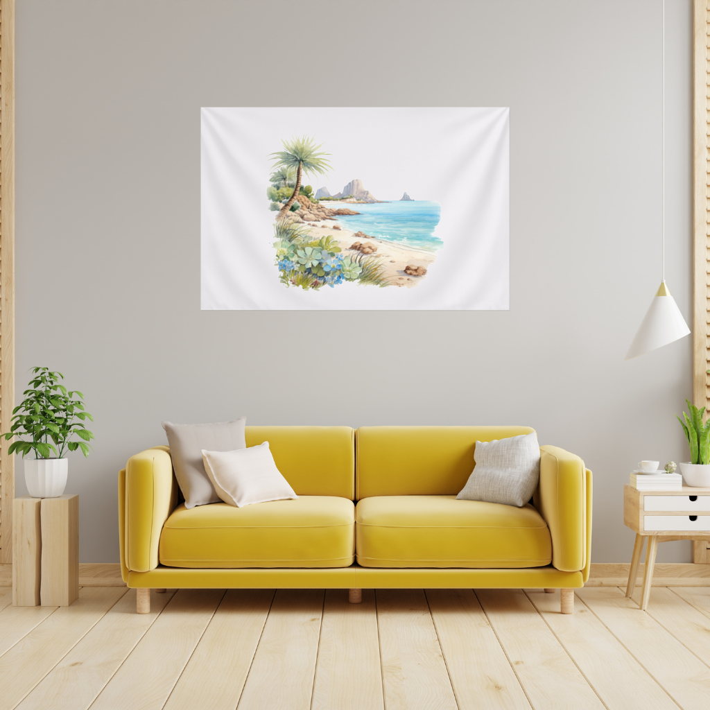 Tropical Palm Tree and Turquoise Sea Wall Tapestry