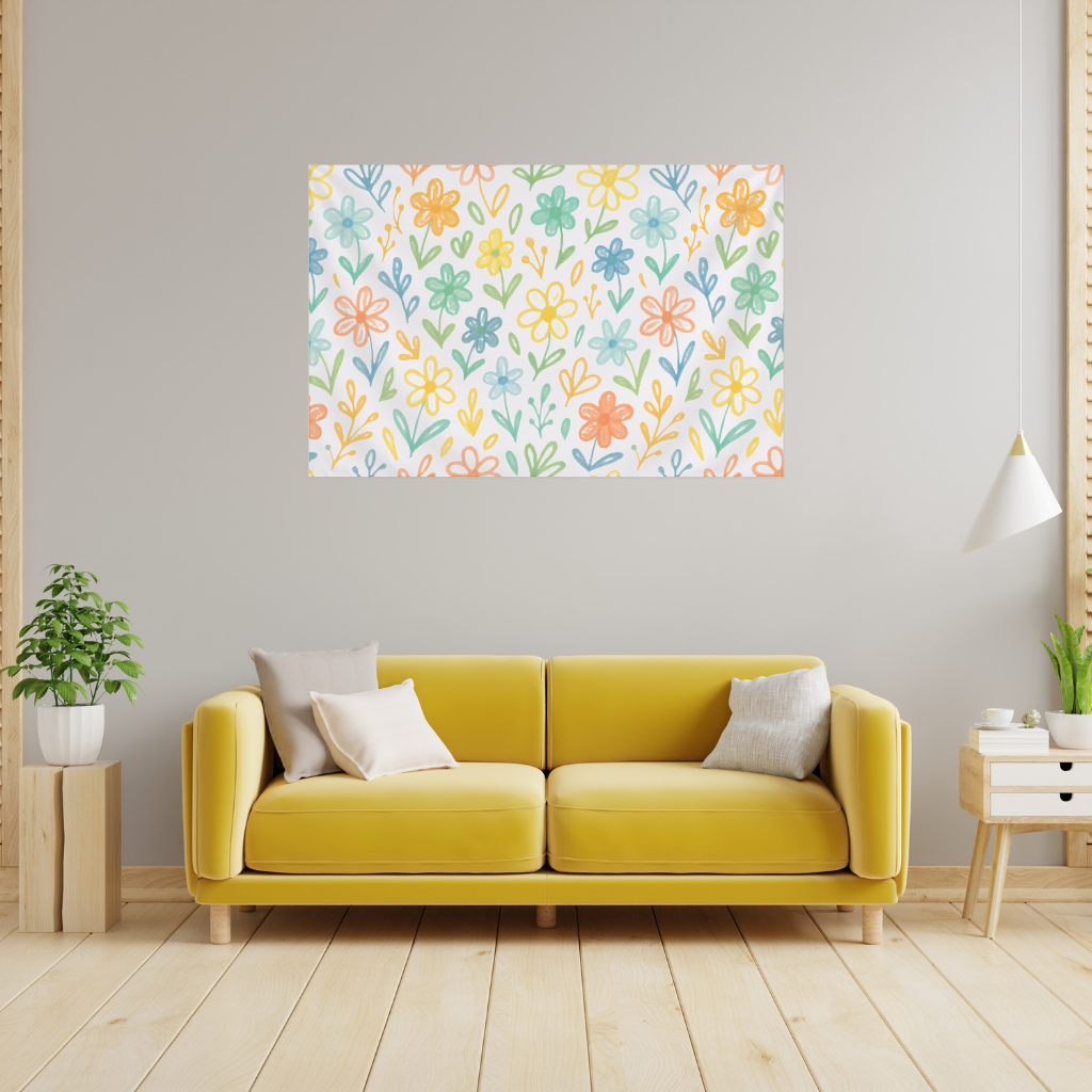 Colorful Boho Wildflowers Wall Tapestry