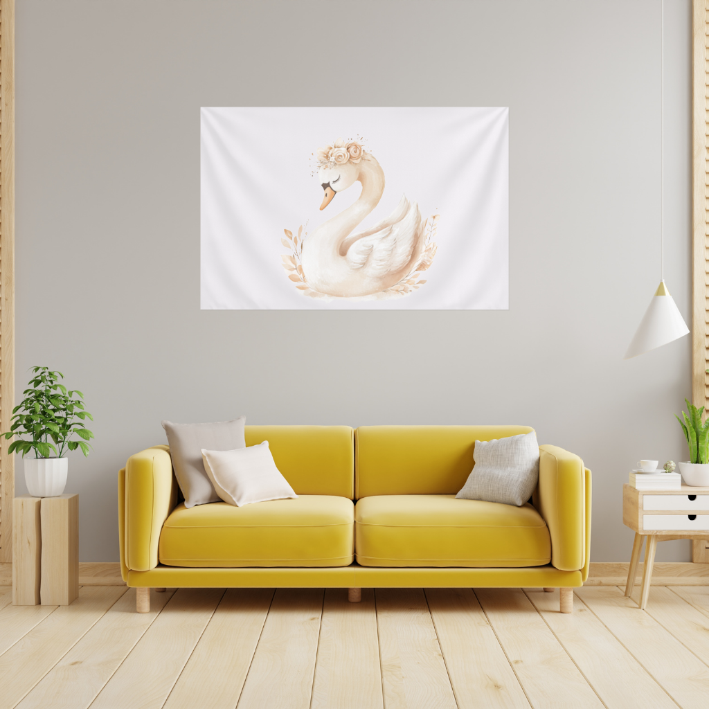 Elegant Floral Crown Boho Swan Wall Tapestry