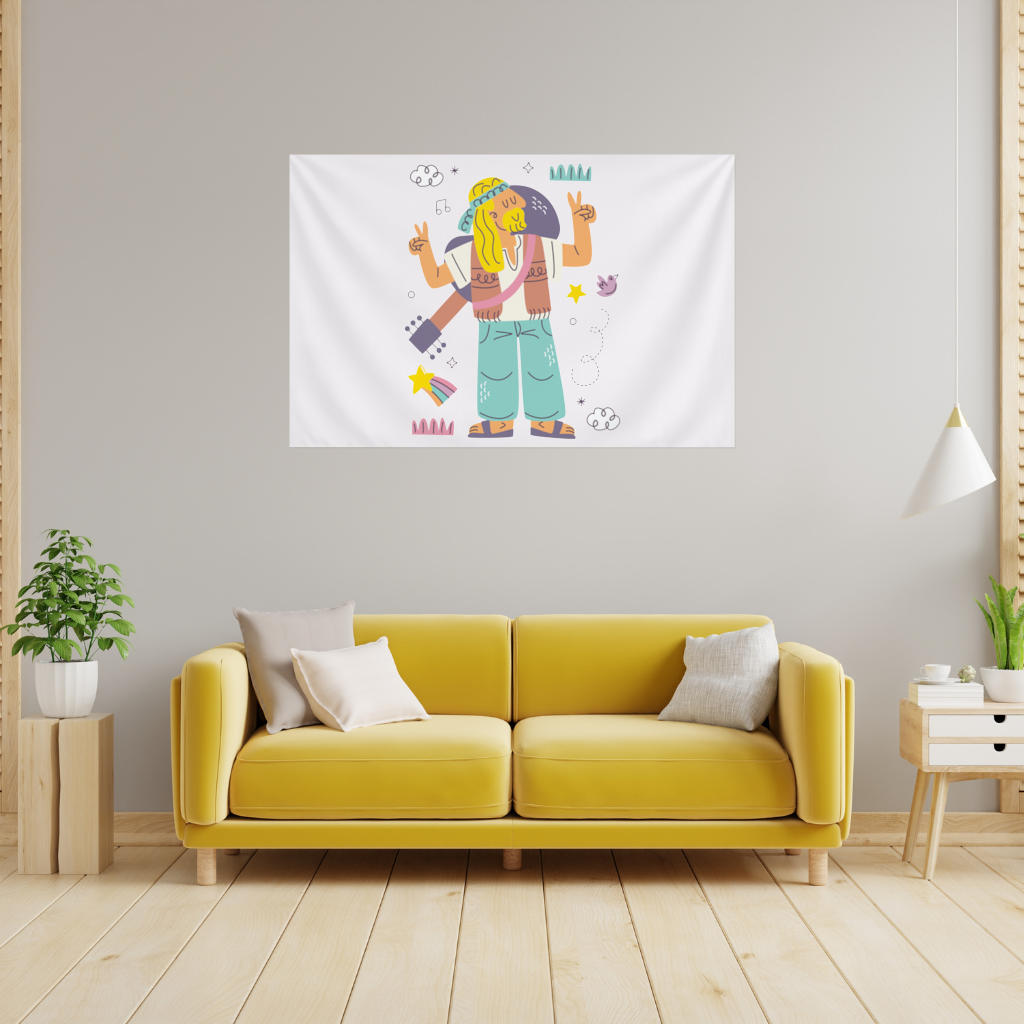 Retro Hippie Character Wall Tapestry