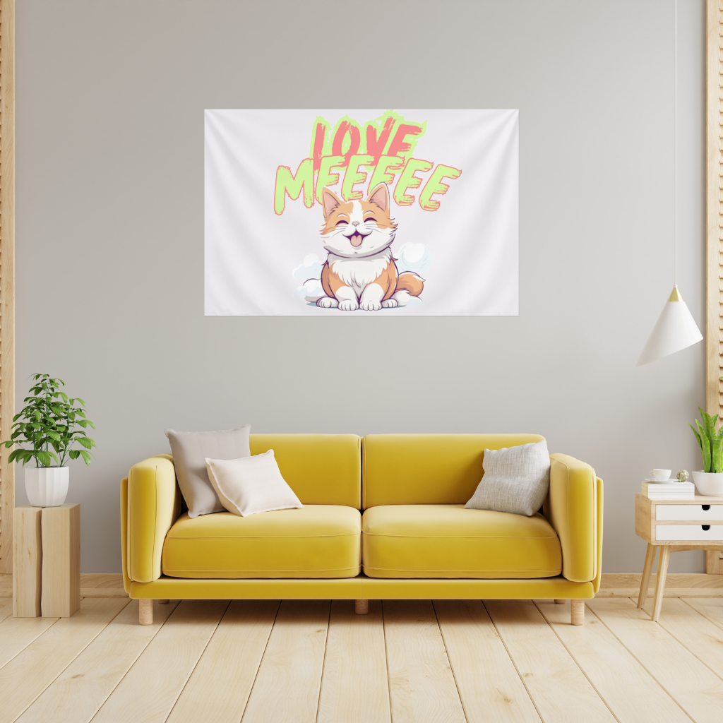 Cute Orange Cat Love Me Wall Tapestry
