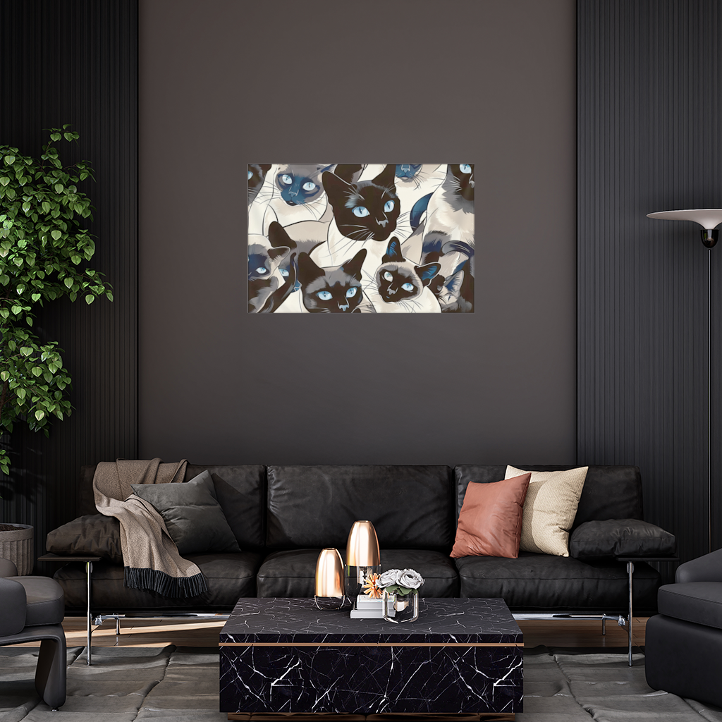 Blue Eyed Siamese Cat Elegant Illustration Pattern Wall Tapestry