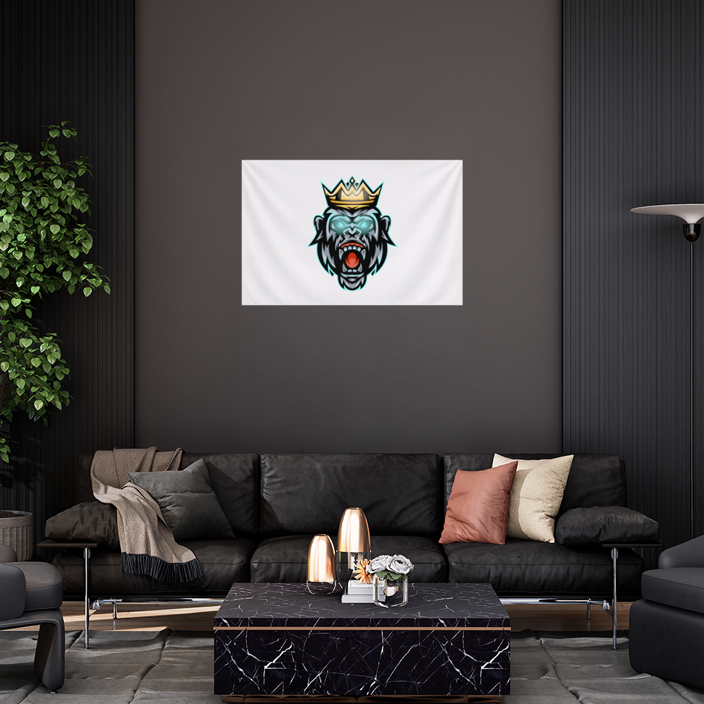 Angry Gorilla King with Crown Graphic - Neon Mascot Design Wall Tapestry