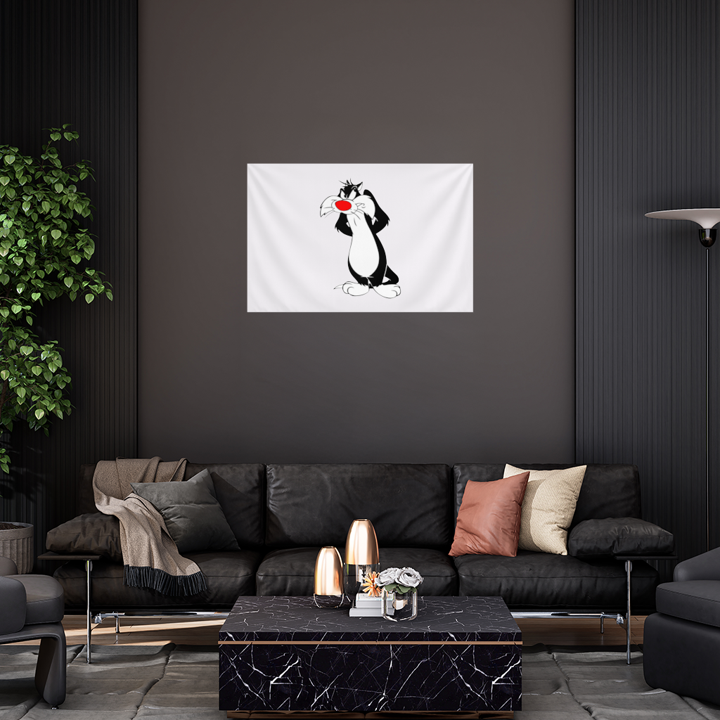 Komik Çizgi Film Kedisi İllüstrasyonu Duvar Örtüsü