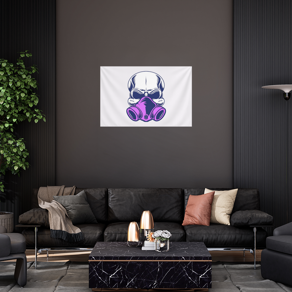 Skull with Gas Mask Illustration Modern and Edgy Design Wall Tapestry