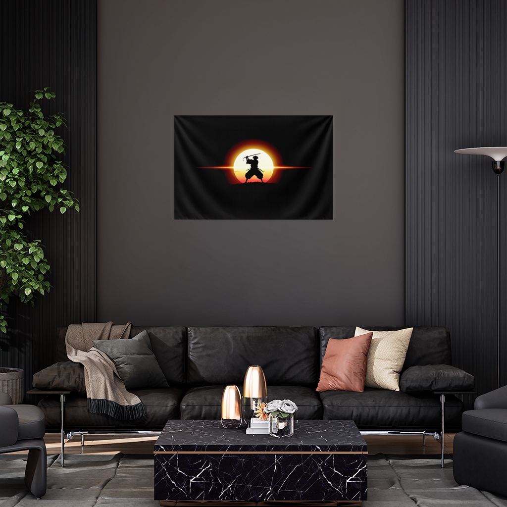 Gün Doğumu Altında Samuray Silüeti Onur ve Güç Duvar Örtüsü