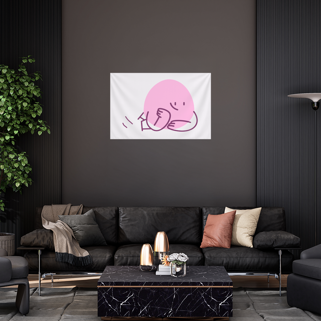 Sevimli Pembe Uzanmış Karakter Çizimi Duvar Örtüsü