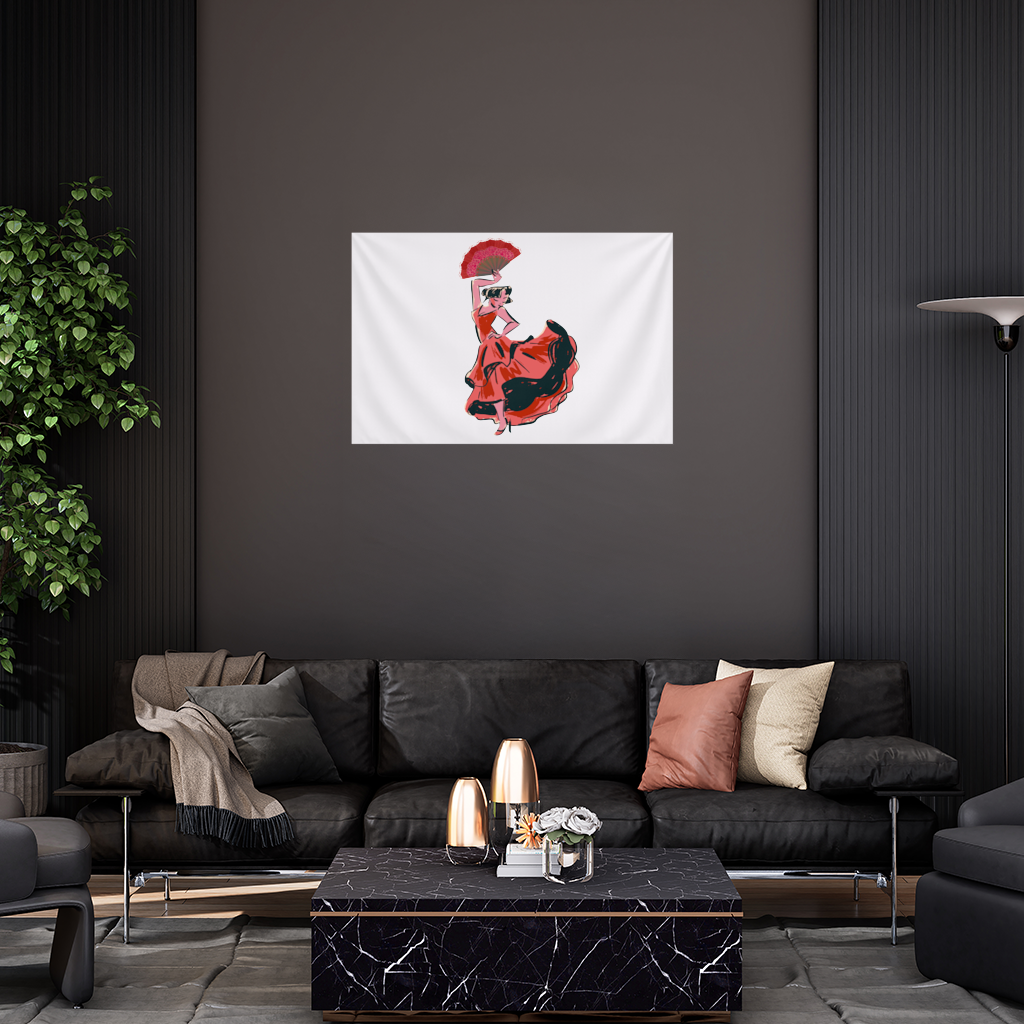 Flamenco Dancer with Fan Illustration Wall Tapestry