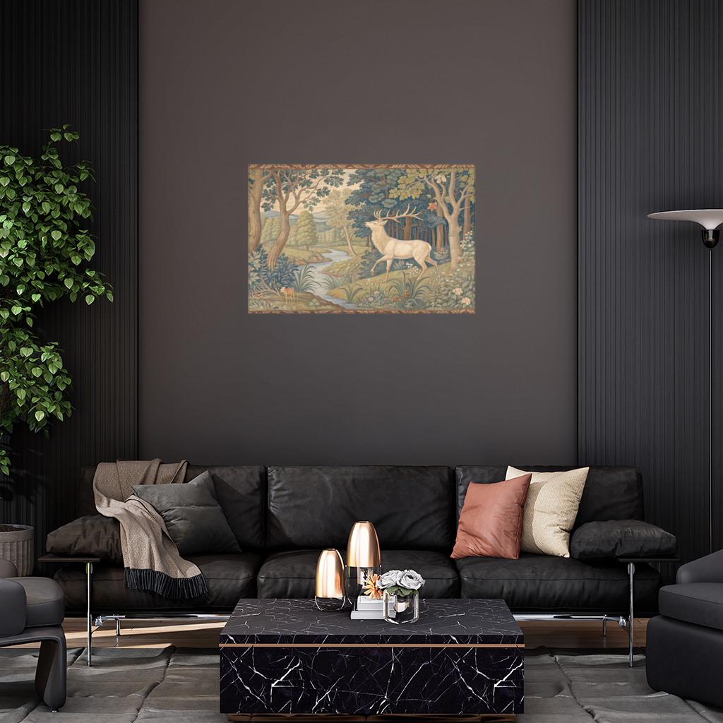 Noble Deer in Forest Landscape Classic Art Illustration Wall Tapestry