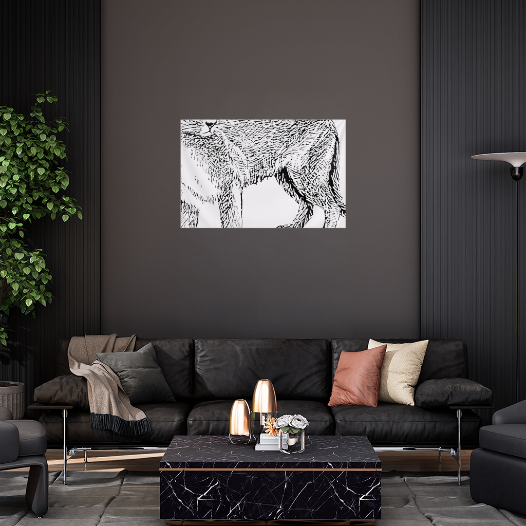 Black and White Wild Cat Sketch Illustration Wall Tapestry